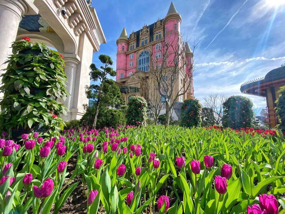Mùa xuân tại Bà Nà Hills diễn ra từ tháng 1 đến tháng 3, nổi bật với không gian ngập tràn sắc hoa và không khí lễ hội đầu năm.
