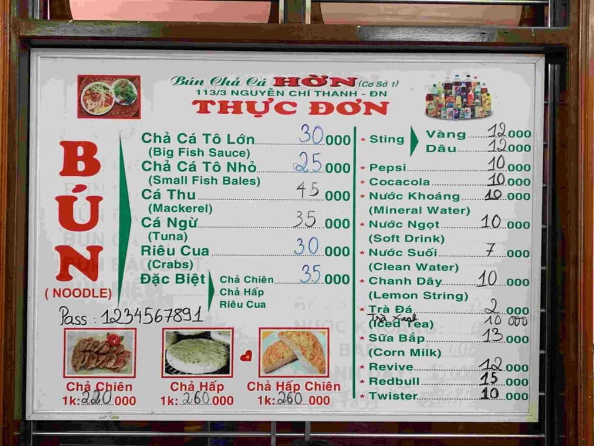 Menu quán bún chả cá Hờn với nhiều sự lựa chọn Menu quán bún chả cá Hờn với nhiều sự lựa chọn