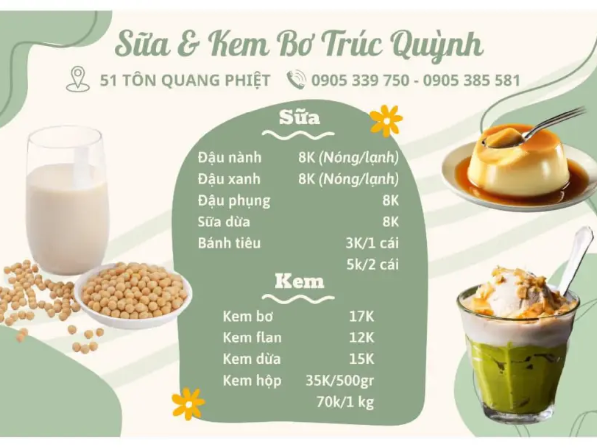 Bảng menu đa dạng tại kem bơ Trúc Quỳnh Bảng menu đa dạng tại kem bơ Trúc Quỳnh