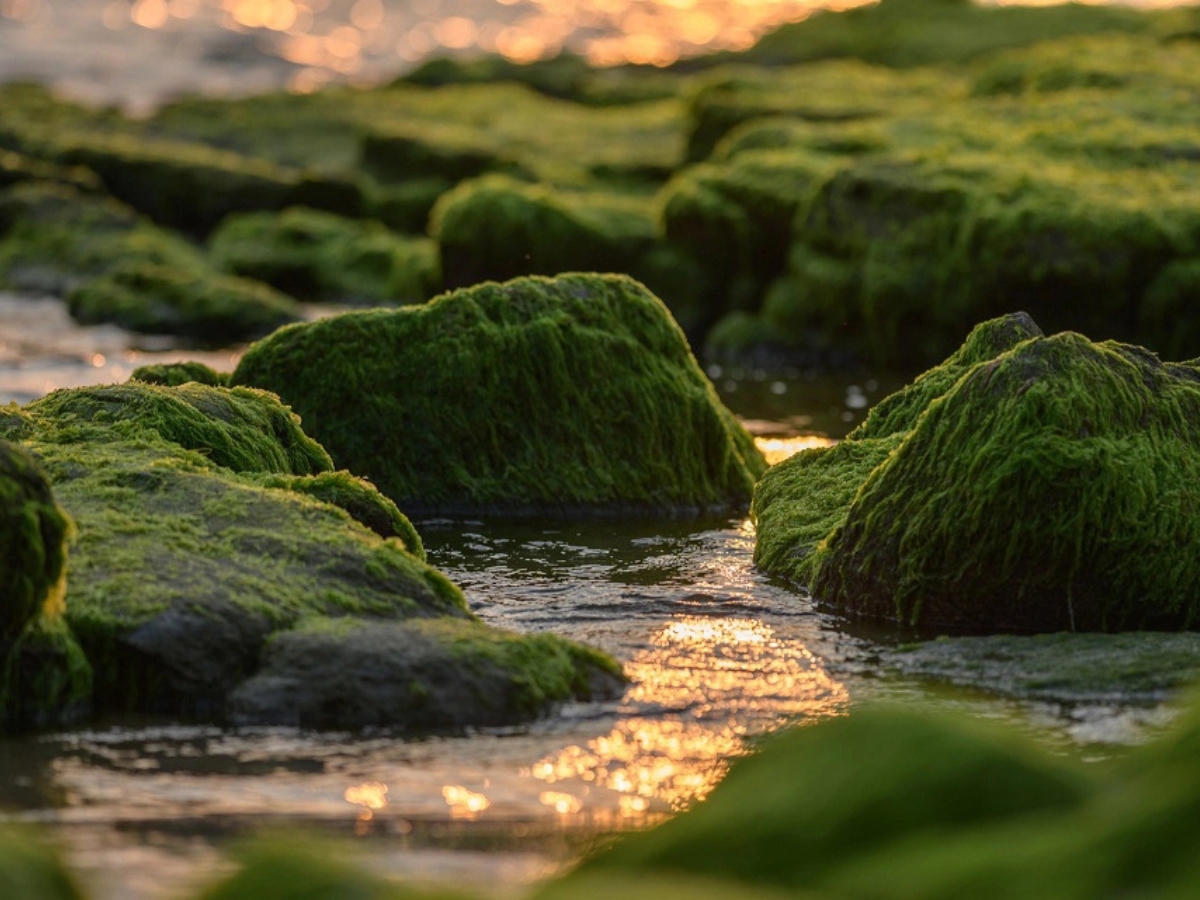 Cận cảnh rêu xanh phủ kín những mỏm đá trên Rạn Nam Ô Cận cảnh rêu xanh phủ kín những mỏm đá trên Rạn Nam Ô