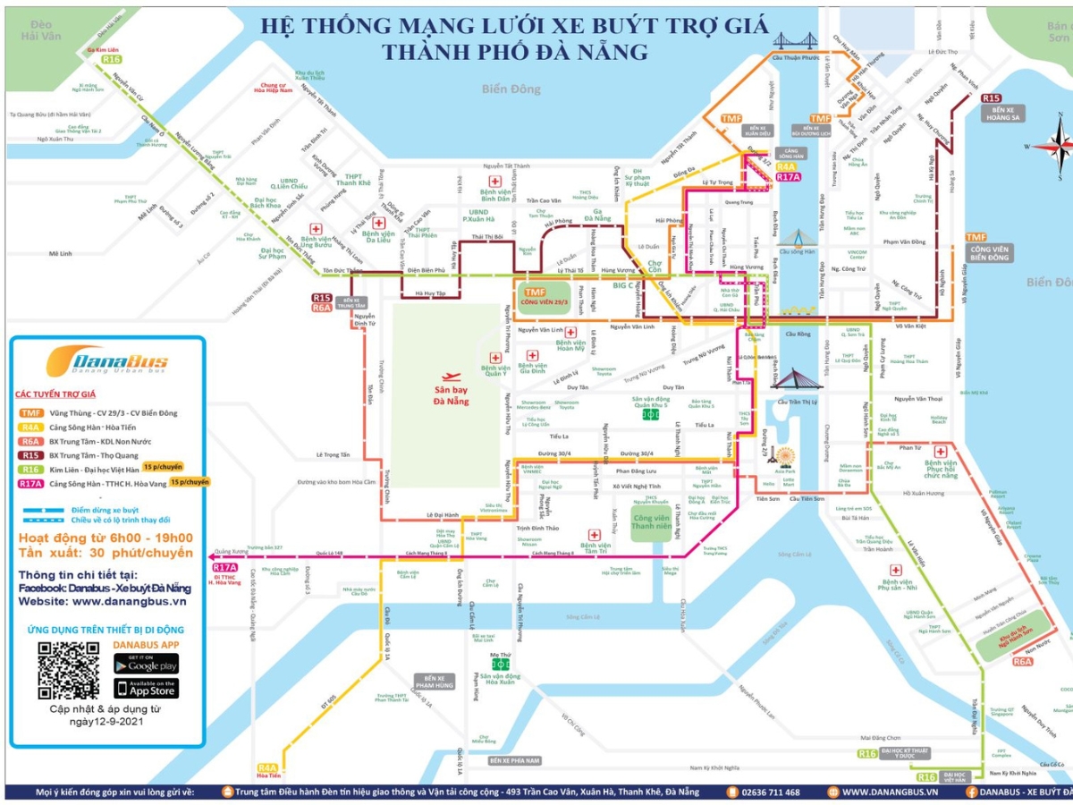 Hệ thống mạng lưới xe buýt trợ giá thành phố Đà Nẵng (Nguồn: Sưu tầm)