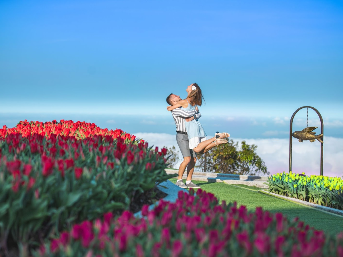 Du khách thoải mái check-in vườn hoa Tulip tại Sun World Ba Na Hills.